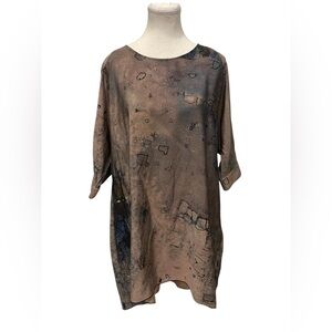 3 Potato Size M/L Abstract Print Art To Wear Short Sleeve Button Front Top